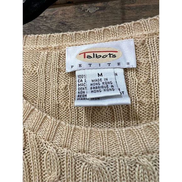 Talbots Cable Knit Cotton Crew Neck Sweater Made In Hong Kong petite sz M - Picture 3 of 6